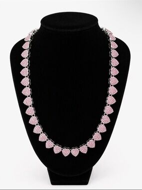 Pink Rhinestone Heart Tennis Necklace | Sparkle Statement Jewelry